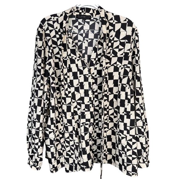 Eloquii Tops - ELOQUII Womens Plus Size 18 Geometric Tie Neck Button Up Business Casual Blouse